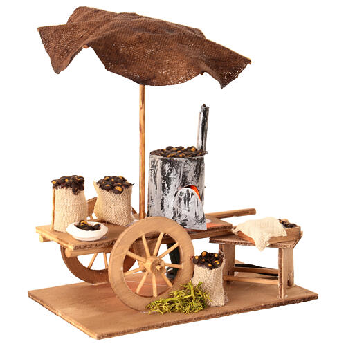 Carro castagne illuminato per presepe 10x14x8 cm 3