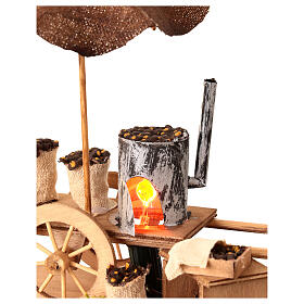 Illuminated nativity scene with roasted chestnuts cart 10x14x8cm