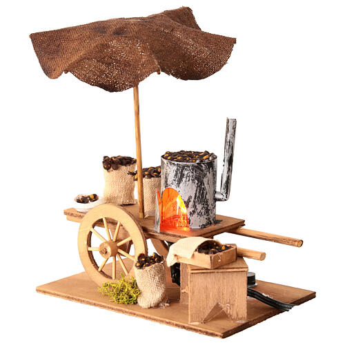 Illuminated nativity scene with roasted chestnuts cart 10x14x8cm 4