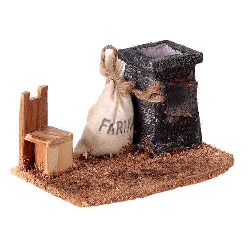 Illuminated nativity scene with roasted chestnuts and chair 6x12x7cm 3
