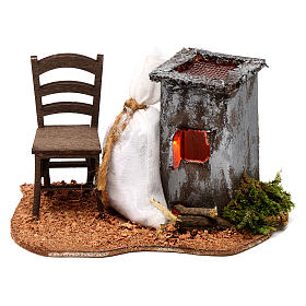 Scena illuminata caldarroste con sedia presepe 6x12x7 cm
