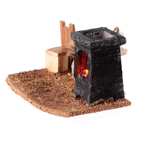 Cena silha com fogueira iluminada para castanhas miniatura presépio 6x12x7 cm 2