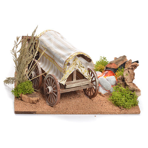 Bandwagon with fire for nativity scene, measuring 22x26x40cm 1