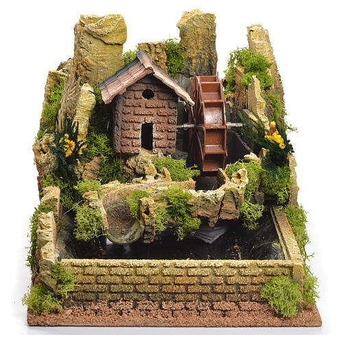 Mulino ad acqua con fiume curvilineo 22x26x40 cm 1