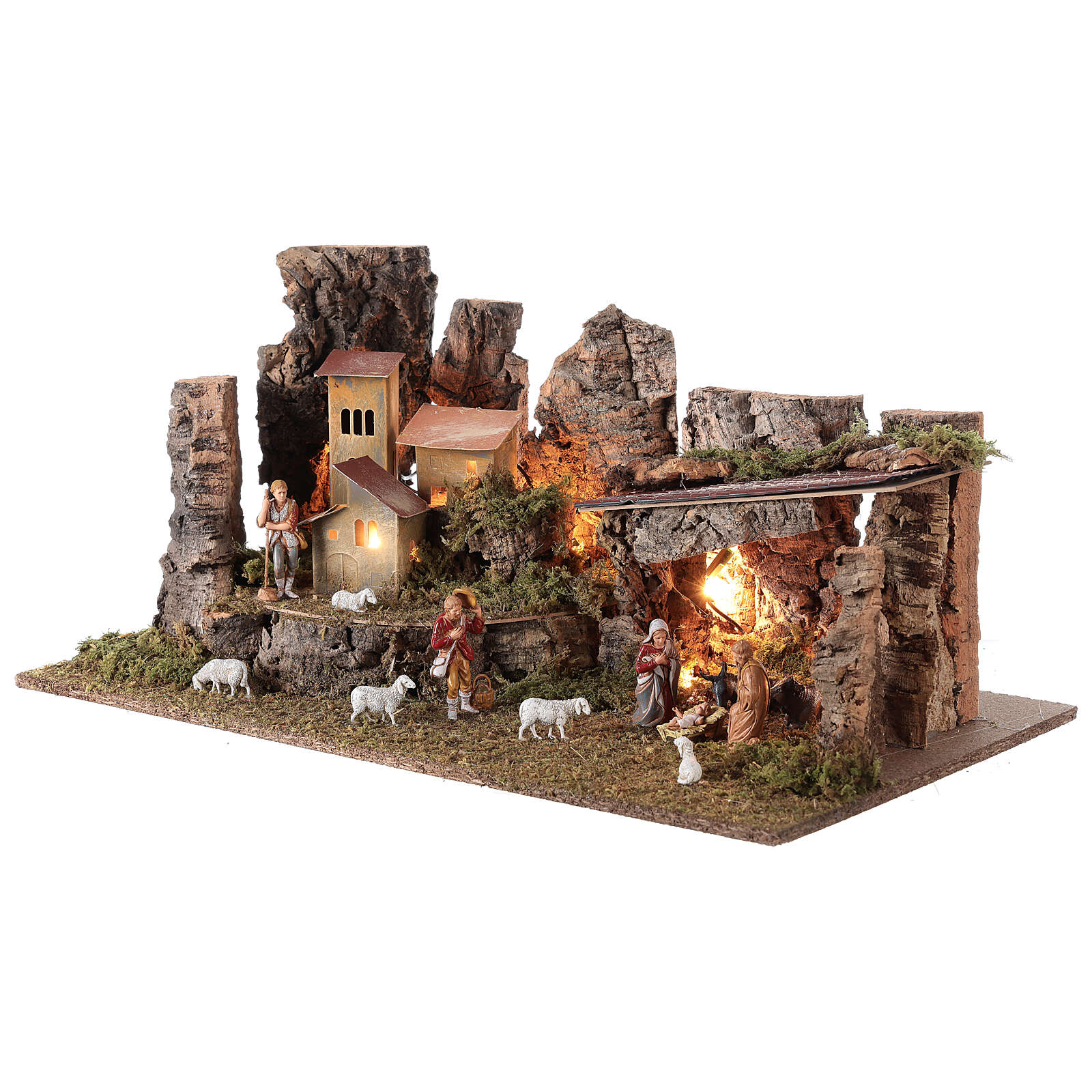 Nativity grotto with landscape and lights 28x58x32cm online sales on