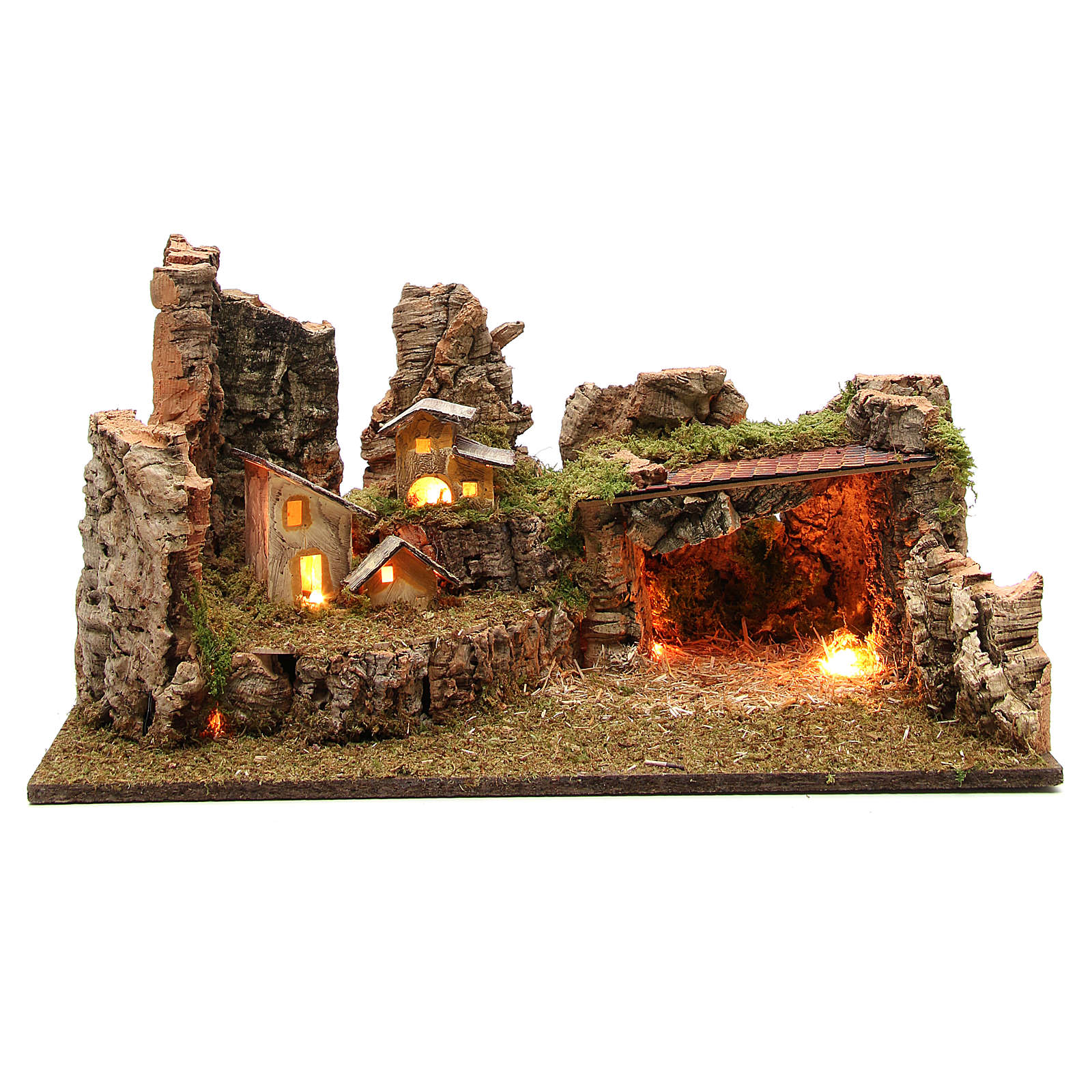 Grotta presepe con paesaggio e luci 28x58x32 cm vendita online su HOLYART
