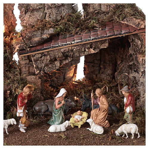 Nativity grotto with landscape and lights 28x58x32cm 2
