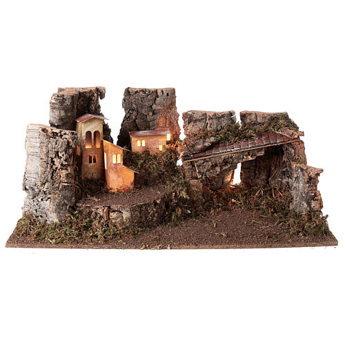 Nativity grotto with landscape and lights 28x58x32cm 9