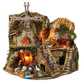 Borgo con capanna illuminata case mulino 42x59x35 cm s1