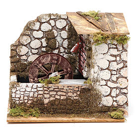 Water mill in wood and cork for nativities measuring 17x20x14cm