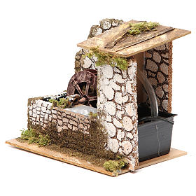 Water mill in wood and cork for nativities measuring 17x20x14cm
