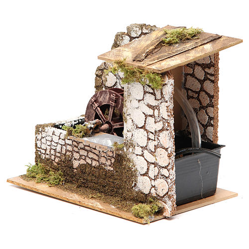 Water mill in wood and cork for nativities measuring 17x20x14cm 2