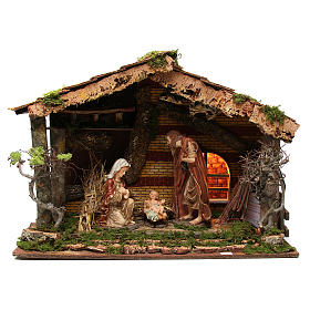 Illuminated stable with Holy Family for nativities, 55x76x40cm