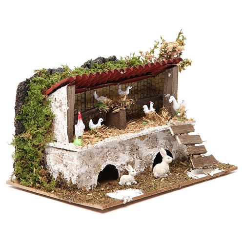 Stable for nativities with hens and rabbits measuring 12x20x14cm 3