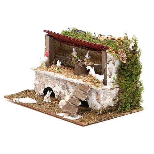 Stable for nativities with hens and rabbits measuring 12x20x14cm 2