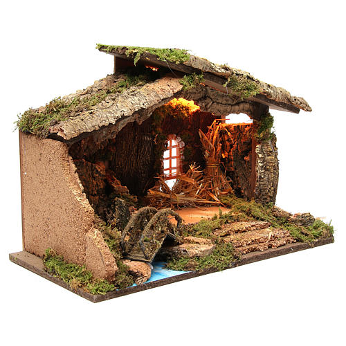 Stable setting with lights for nativities, 36x50x26cm 3