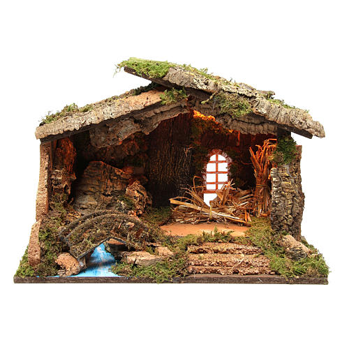 Stable setting with lights for nativities, 36x50x26cm 1