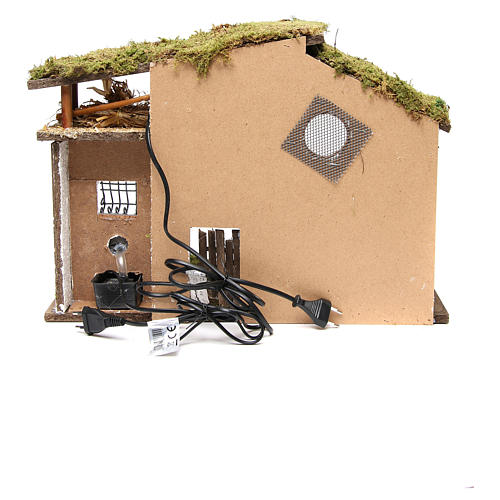 Nativity rural stable with lights, 36x50x26cm with pub and fountain 4