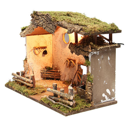 Cabane rurale illuminée crèche 36x50x26 cm avec taverne et fontaine 2