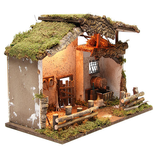 Cabane rurale illuminée crèche 36x50x26 cm avec taverne et fontaine 3