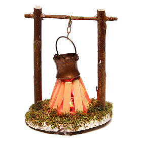 Camp fire cauldron with smoke and light 4,5V h. 9x6cm