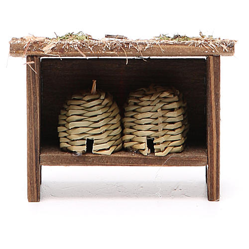 Beehive in wood and wicker h. 6x7x3cm 1