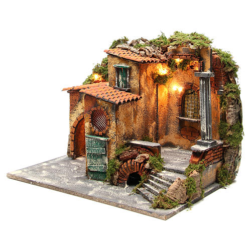 Borgo rustico presepe illuminato con capanna 36x51x35 cm 2