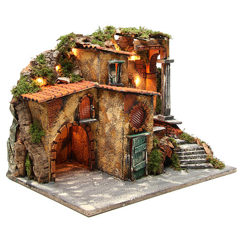 Borgo rustico presepe illuminato con capanna 36x51x35 cm 3