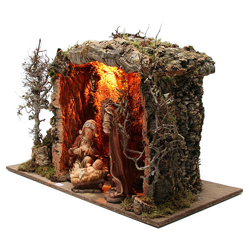 Cabaña para belén iluminada con figuras 32 cm y efecto fuego 55x76x40 cm 2