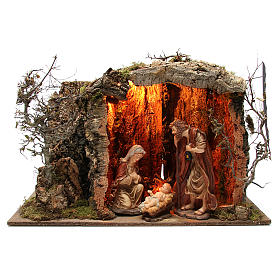 Illuminated stable with figurines of 32cm and fire effect 55x76x40cm