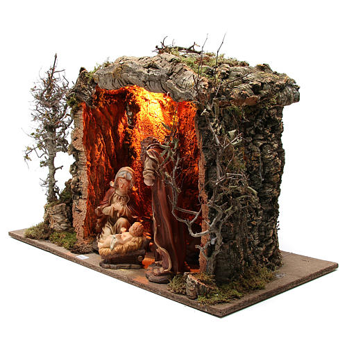 Illuminated stable with figurines of 32cm and fire effect 55x76x40cm 2