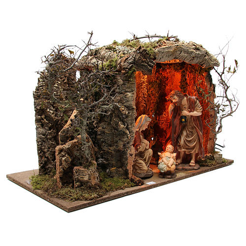 Illuminated stable with figurines of 32cm and fire effect 55x76x40cm 3