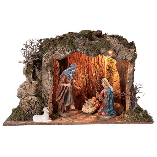 Illuminated stable with figurines of 32cm and fire effect 55x76x40cm 9