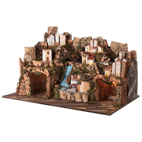 Rustic village with cave, mill and lights 50x80x50 cm 2