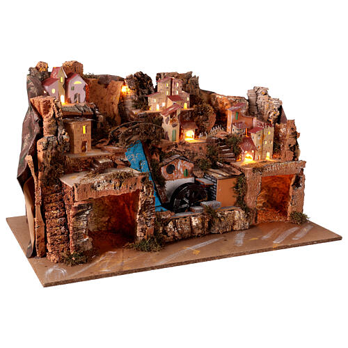 Pueblo rústico con cueva y molino de viento iluminado 50x80x50 cm 5