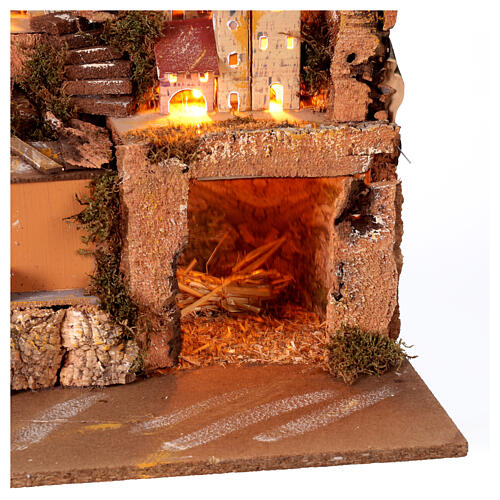 Bourgade crèche rustique avec grotte moulin éclairage 50x80x50 cm 2