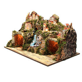 Stajenki i Groty do szopki: Osada szopka wiejska z grotą młynem światłem 50x80x50 cm Stajenki i Groty do szopki: Osada szopka wiejska z grotą młynem światłem 50x80x50 cm
