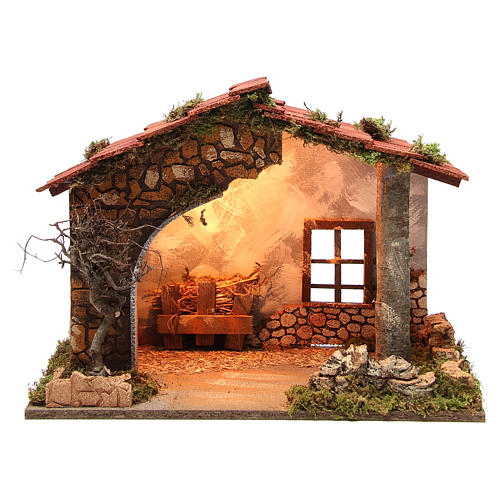 Illuminated nativity stable, rustic style 35x50x26cm 1