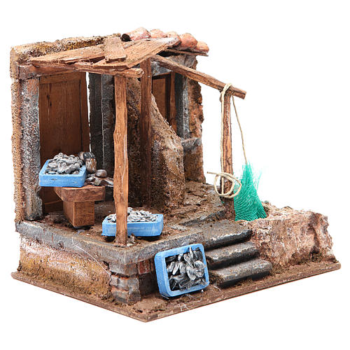 Bottega del pesce per presepe cm 10 3