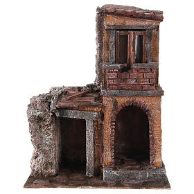 House with rustic hut Nativity 30x25x15cm