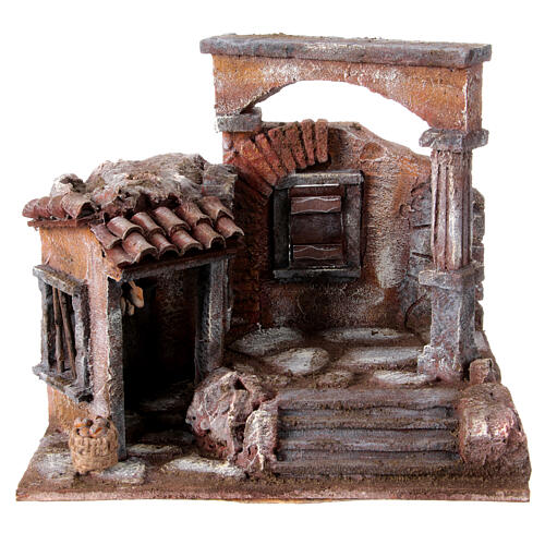 House with hut and roman column for nativity 28x30x20cm 2