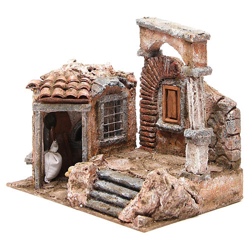 Casa con cabaña columna romana belén 28x30x20 cm 2