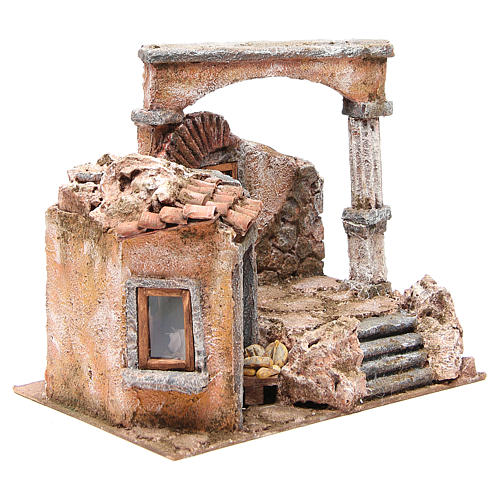 Casa con cabaña columna romana belén 28x30x20 cm 3