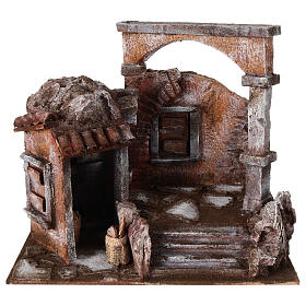 House with hut and roman column for nativity 28x30x20cm