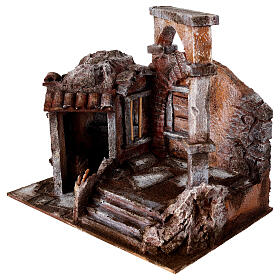 House with hut and roman column for nativity 28x30x20cm