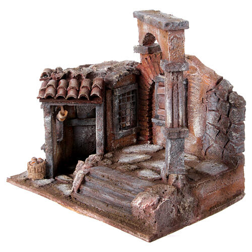 House with hut and roman column for nativity 28x30x20cm 4