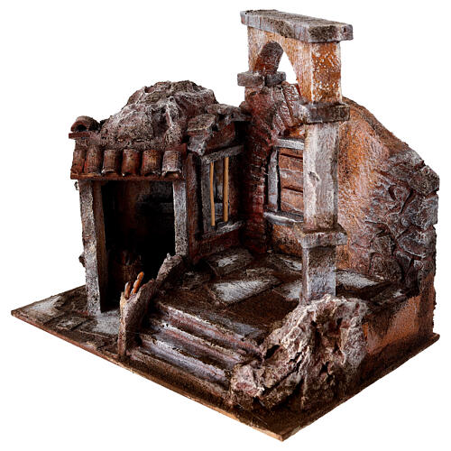 House with hut and roman column for nativity 28x30x20cm 2