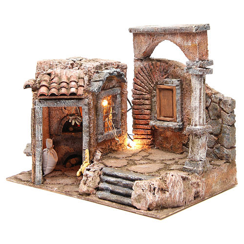 Haus mit Säule und Laden für Krippe 35x35x25cm 2