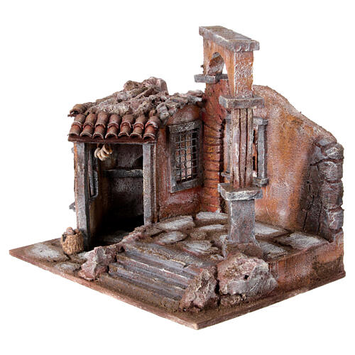 House with roman column and hut for nativity 35x35x25cm 2