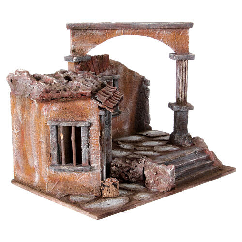 Casa con columna romana y cabaña para presebre 35x35x25cm. 3